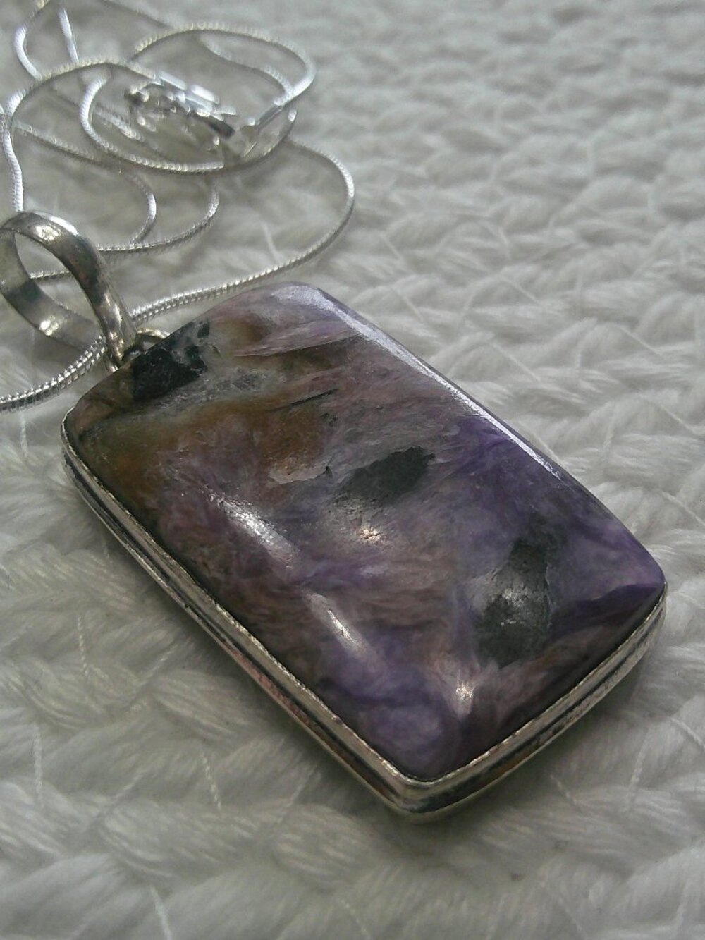 Gorgeous CHAROITE Handmade Sterling 925 Pendant/Chain #303F
